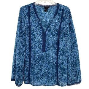 Lane Bryant Blue Sheer Boho Blouse Top